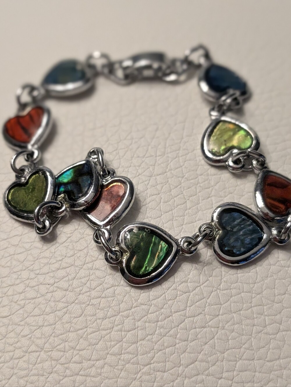 *Bundle and Save* Silver Tone Colorful Heart Bracelet Abalone Look